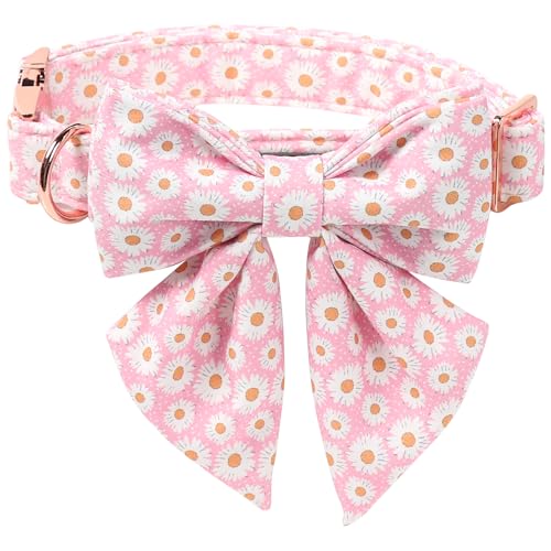 Floral Dog Collar with Sailor Bow (Pink Daisy(Sailor Bow) / Medium (Pack of 1))