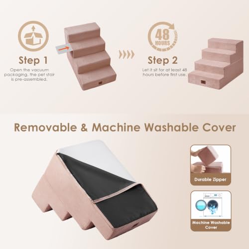 Dog Stairs for Bed 18" H (Pink / Extra Wide 16.5" x 28" x 18")