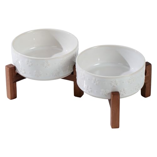 Elevated Dog Bowls (Double Bowls with Stand- Arctic White / 1.6CUPS)