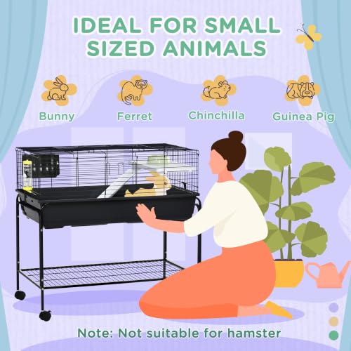 Two Story Small Animal Cage Shelf & Wheels 39" x 20.5" x 36.5" Black (39.0"L x 20.5"W x 36.5"H / Black)