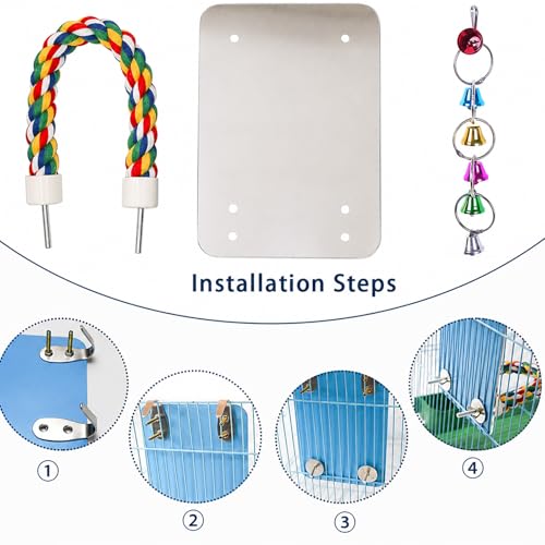 7" Bird Mirror with Rope Perch Bird Toys Swing (7 inch)