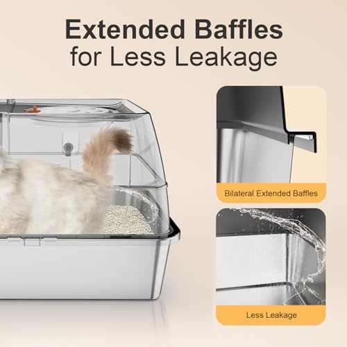 Stainless Steel Litter Box with Lid XL Extra Large Litter Box Enclosed Top Entry Metal Litterbox for Big Cats Easy Cleaning Anti (Dark Grey)