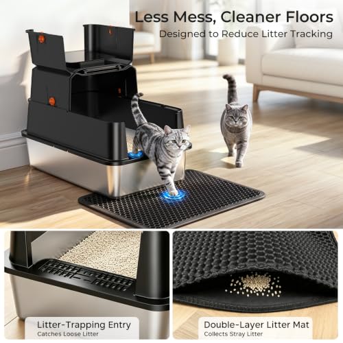 XL Stainless Steel Cat Litter Box with 180° Flip (Matte Black / X-Large)