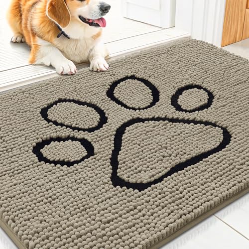 Dog Door Mat for Muddy Paws (30"X20" / Warm Taupe and Black)