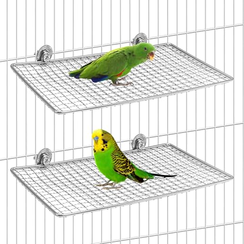 2 Pack Bird Perch Platform Stainless Steel Birds Perches Parrot Shelf Training Stand Small Animals Cage Accessories for Parakeets