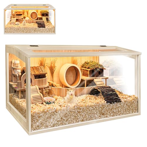 Hamster Cage Chewproof Wooden 24 Inch Guinea Pig Cages Mice and Rat Habitat Openable Top with Acrylic Sheets Solid Built (24"L x 16"W x 16"H)