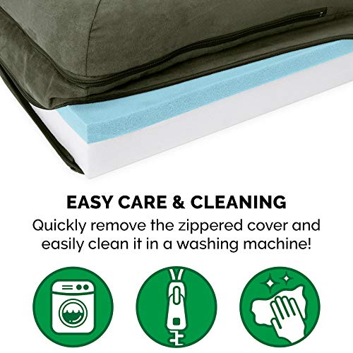 Cooling Gel Dog Bed for Large (Large / (Two-Tone Faux Fur & Suede) Dark Sage)