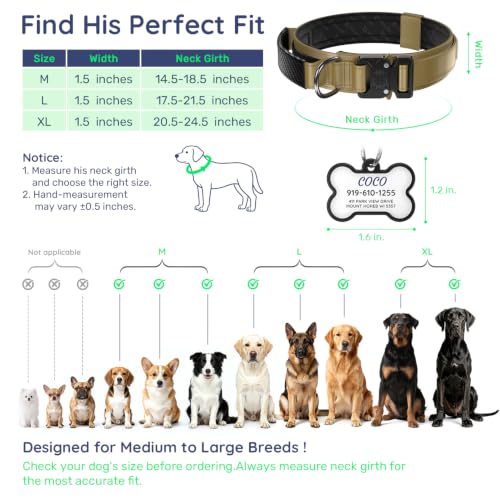 Personalized Tactical Dog Collar with Custom Photo Name for Extra Large Dog (Khaki / XL: Fits Neck 20.5"-24.5")