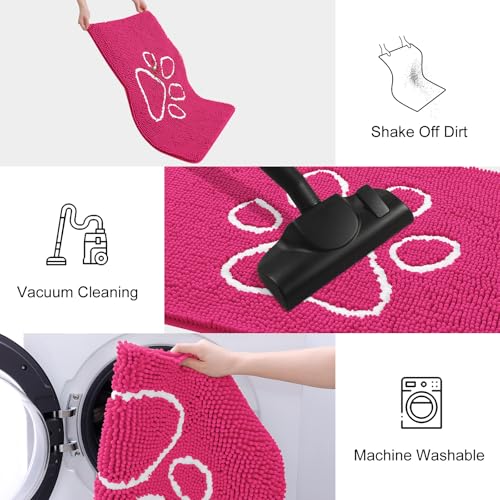 Dog Door Mat for Muddy Paws (30"X20" / Hot Pink and White)