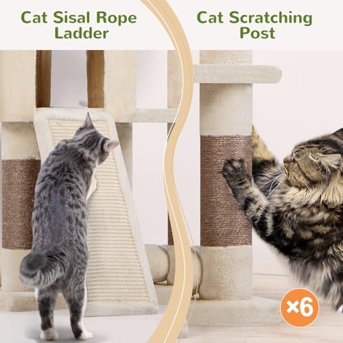 S72 Heavy Duty Cat Trees for Large Cats 20 lbs+ (Beige / 72 inch)