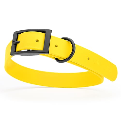 Biothane Waterproof Dog Collar Strong Coated Nylon Webbing with Black Hardware Odor (W1" x L18-22" / Lemon Yellow)