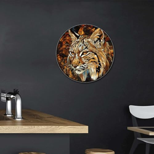 Metal Sign Tin Sign Circular Stained Glass Bobcat Signs for Garden for Patio 12×12 Inches (12×12 Inches / Bobcat-1)
