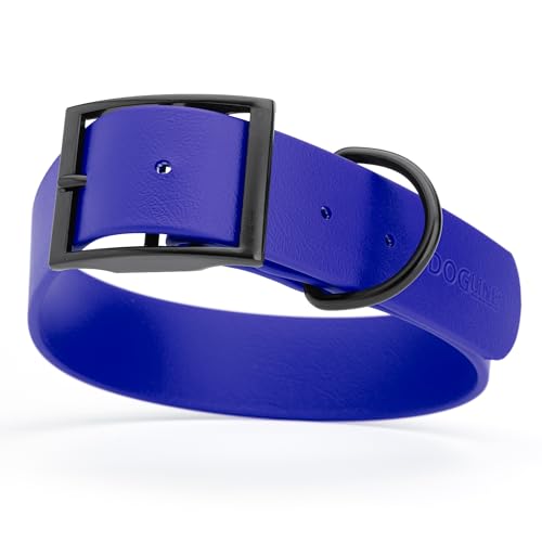 Biothane Waterproof Dog Collar Strong Coated Nylon Webbing with Black Hardware Odor (W1.5" x L16"-20" / Blueberry Royal)