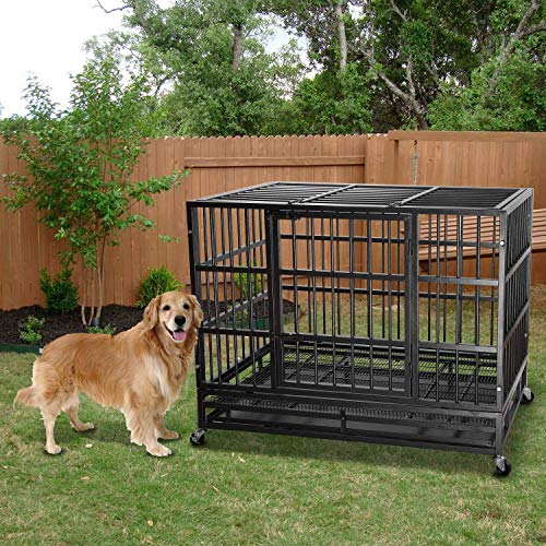 42 Inch Heavy Duty Indestructible Dog Crate (42.5"L x 29.9"W x 34.5"H / Black)