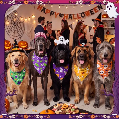 50 Pcs Halloween Dog Bandanas Bulk (31.5 x 21.7 x 21.7 Inch / Halloween)