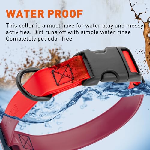 Biothane Waterproof Dog Collar with Quick Release Buckle Strong Coated Nylon Webbing with Odor (5/8"W by 10-14"L / Cherry Red)