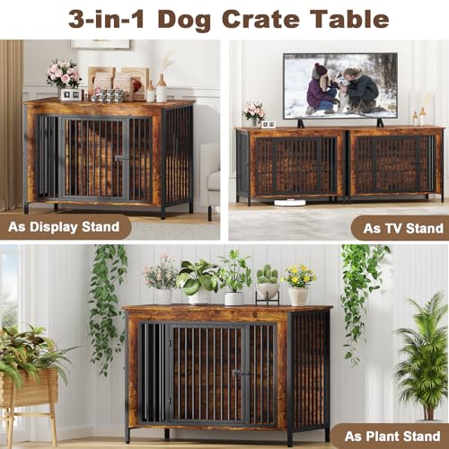 47.24" Dog Crate Furniture for 1 or 2 Dogs (Brown / 47.2"L x 28.4"W x 37.0"H)