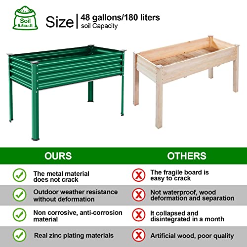 Galvanized Large Metal Raised Garden Bed with Legs for Vegetables (Green / 48×24×32in)