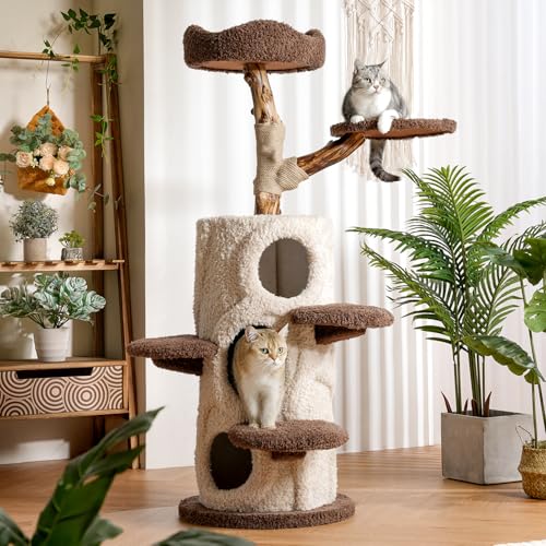 54.7'' Cat Tree Tower for Indoor Cats with 3 Condos (54.7-inch Forest Brown)