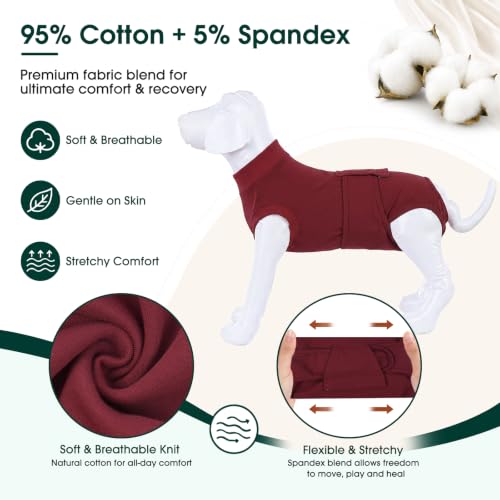 Recovery Suit for Dogs Cats (X-small (Back:8.3-11.4'', Weight:4-7 Lb) / Burgundy Solid)