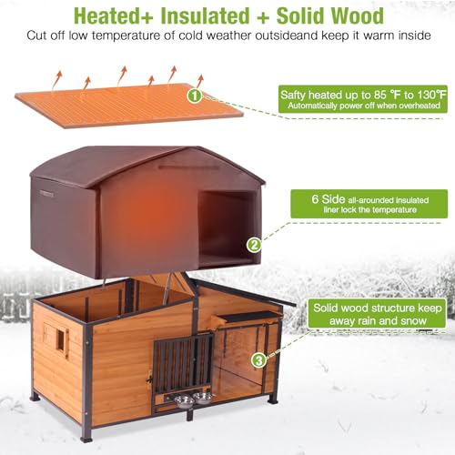Extra Large 60" Heated Dog House Outdoor Dog Kennel with Safe Heated Pad