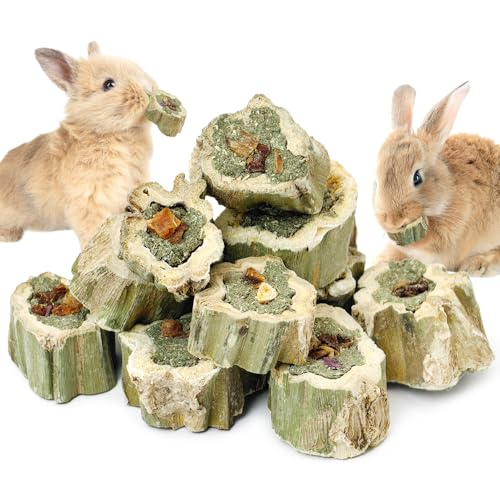 Rabbit Chew Toys Natural Papaya Wood Treats Small Pet Molar Snacks Contain Grass Apple Carrot and Purple Sweet Potato Filling for Bunny Hamsters Guinea Pigs Chinchillas Teeth Grinding