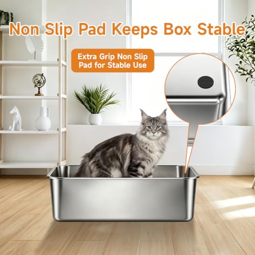 Stainless Steel Cat Litter Box Sturdy Metal Pan for Cats and Pets (17.32L''×13.38''W×5.11''H)