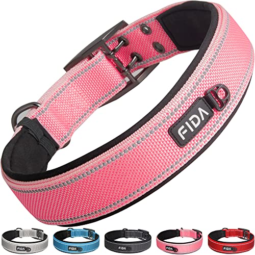 Heavy Duty Dog Collar for Large Dogs with Metal Belt Buckle (X-Large(24"-28") / Pink)