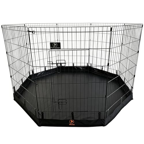 Puppy Playpen with Bottom Pad and Door (Black / Medium Pen: 36-Inch High)