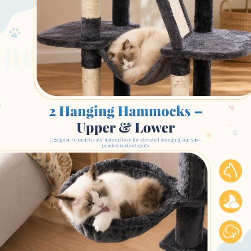 Cat Tree Tower with Padded Platform Bed (53 Inch / Smoky Gray)