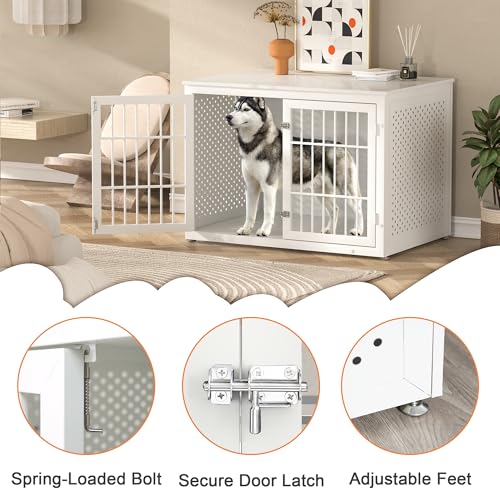 42" Heavy Duty Dog Crate Furniture for Large and Medium Dogs (42.1"L x 30.0"W x 30.2"H / White)