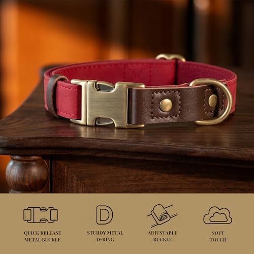 PU Leather Dog Collar for Large Dogs (Red / XL: Neck 20-27", Width 1¼")