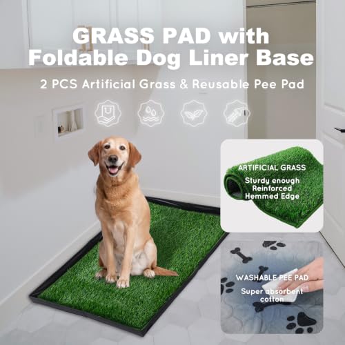 Grass Pee Pads for Dogs Potty with Foldable Dog Litter Box (Large for Dog＜ 28" Length)
