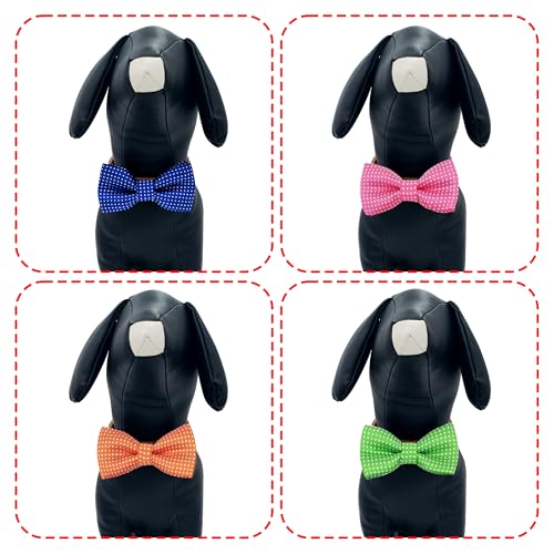 8 Pack Dot Dog Bowties for Small Dogs Slide on Collar (S/M)