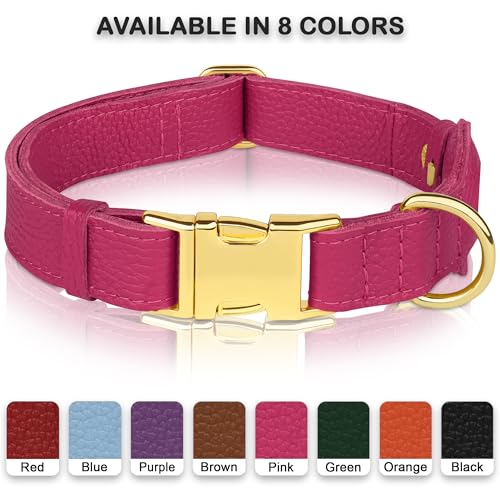 Leather Airtag Dog Collar (Pink / L, 17"-21" Neck Fit)
