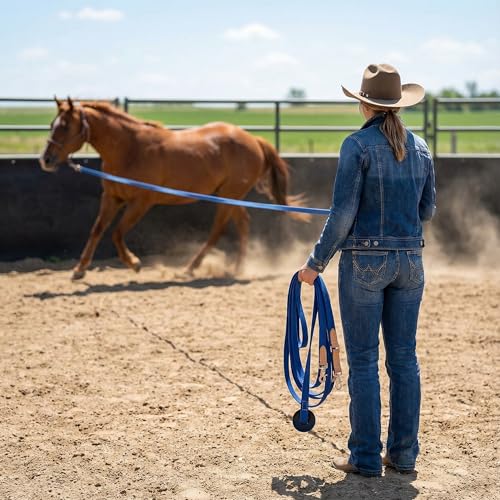 35' Flat Cotton Web Lunge Line with Bolt Snap & Rubber Stop (Sapphire / 35')