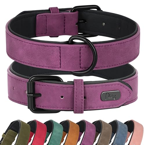 Soft PU Leather Dog Collar (M: Neck 11-15", Width ¾" / Purple)