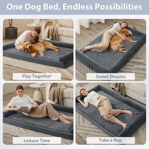 Orthopedic Washable Human Dog Bed for Adult & Dog Cozy Sleep (71"l x 46"w x 7"th / Dark Grey)