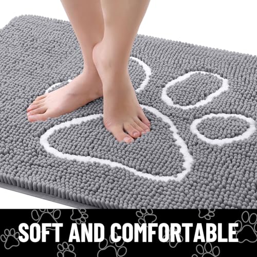 Dog Door Mat for Muddy Paws (36"X24" / Grey and White)