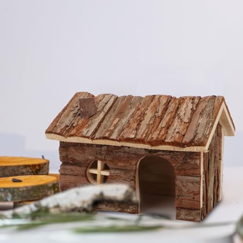 Natural Wooden Hamster House Small Animals House with Chimney (M)