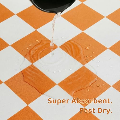 Checkered Dog Feeding Mat (19"L x 12"W / Orange)