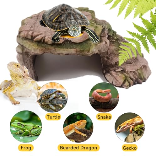 Turtle Basking Platform Resin Bearded Dragon Hides and Caves with Ramp Reptile Resting Terrace Turtle Tank Decorations for Frogs (hideout)