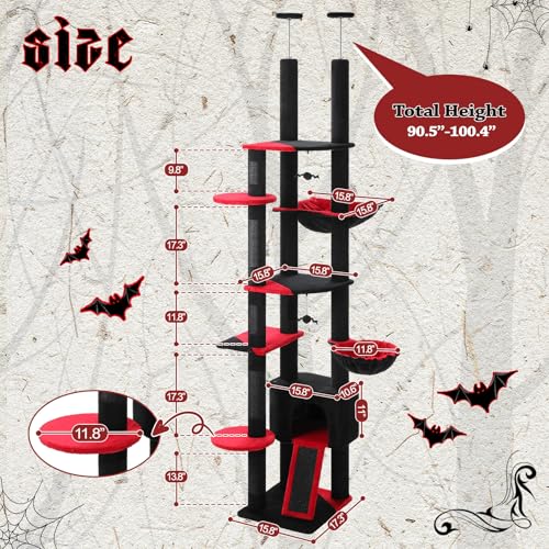 Floor to Ceiling Cat Tree Tower (XL(90''-100'') / Black)