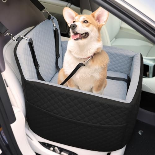 Dog Car Seat and Travel Bed for Dogs Under 35lbs (Black/Gray / Medium)