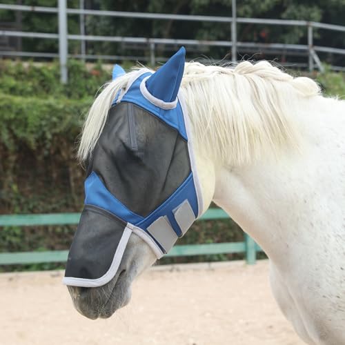 Horse Fly Mask with Ears & Long Nose (Royal Blue / Full)