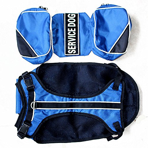 Dog Vest Harnesses with Saddlebag Backpack for Camping & Travel (L / Blue)