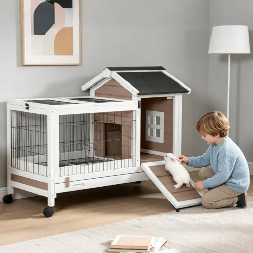 Indoor Rabbit Cage for 1 (Brown / 40.7" x 22.8" x 28.6")