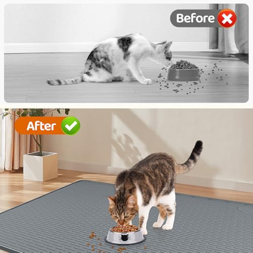 Cat Food Mat Extra Large Silicone Pet Bowl Mat 50''x35'' (Dark Grey / 50"L x 35"W)