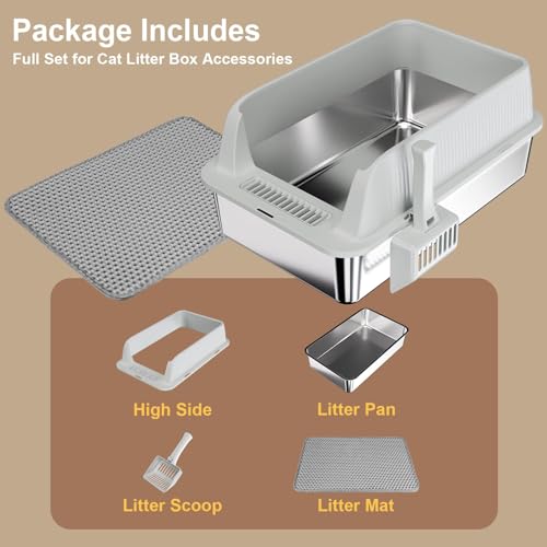 TENTIZON Stainless Steel Cat Litter Box (Large)