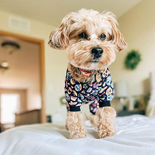 Small Dogs Outfit Soft Puppy Onesies Pjs Dog Pajamas Pet Coat Cat Apparel Comfy Doggie Jumpsuit Bodysuit for All Seasons (A07-Coco skulls / Medium)